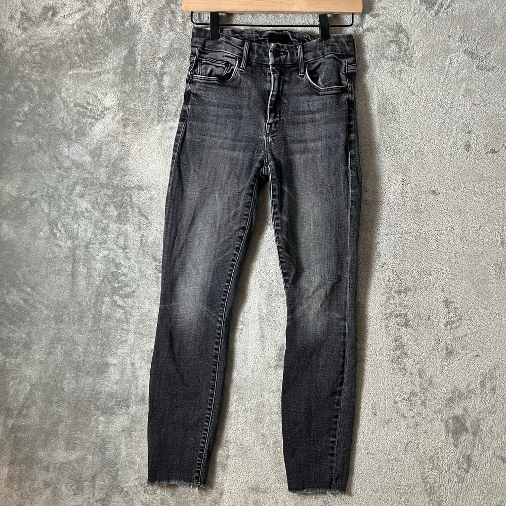 Mother The Looker Ankle Fray Skinny Jeans 24 X‎ 28” Stargazing Black Distressed